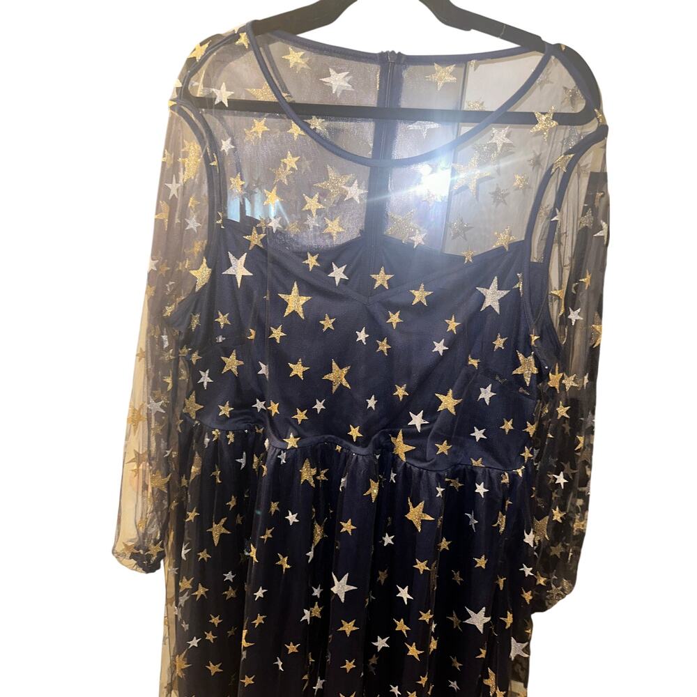 Bloomchic Plus Size 18-20/2X Blue Gold Silver Glitter Star Sweetheart Maxi Dress - Picture 7 of 8